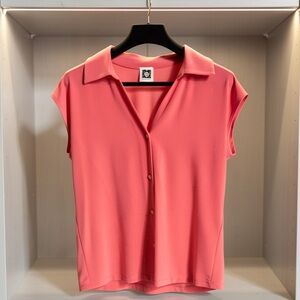 Anne Klein Coral Button-Up Blouse